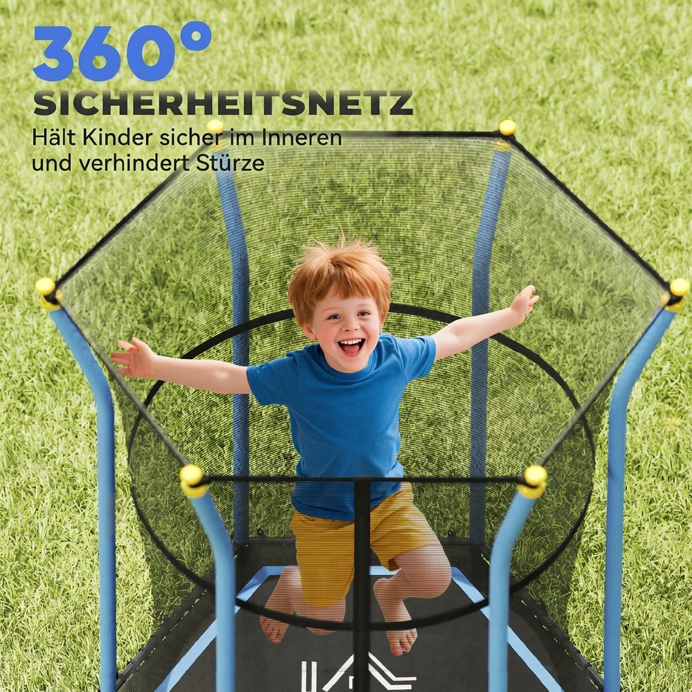 Vaikiškas batutas HOMCOM Ø163,5 cm, vidaus batutas su apsauginiu tinklu, kraštų apdaila ir elastine virve, iki 50 kg, 3-10 metų vaikams, mėlynas