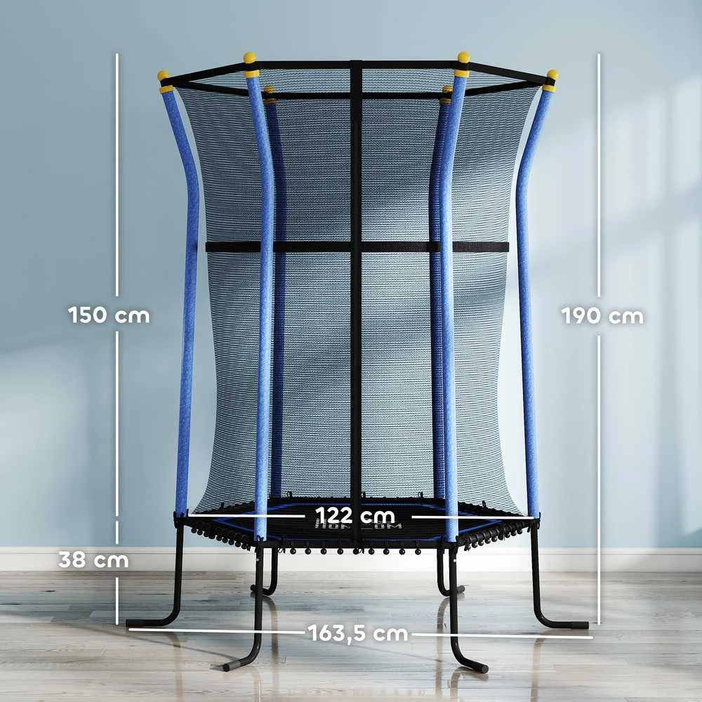 Vaikiškas batutas HOMCOM Ø163,5 cm, vidaus batutas su apsauginiu tinklu, kraštų apdaila ir elastine virve, iki 50 kg, 3-10 metų vaikams, mėlynas