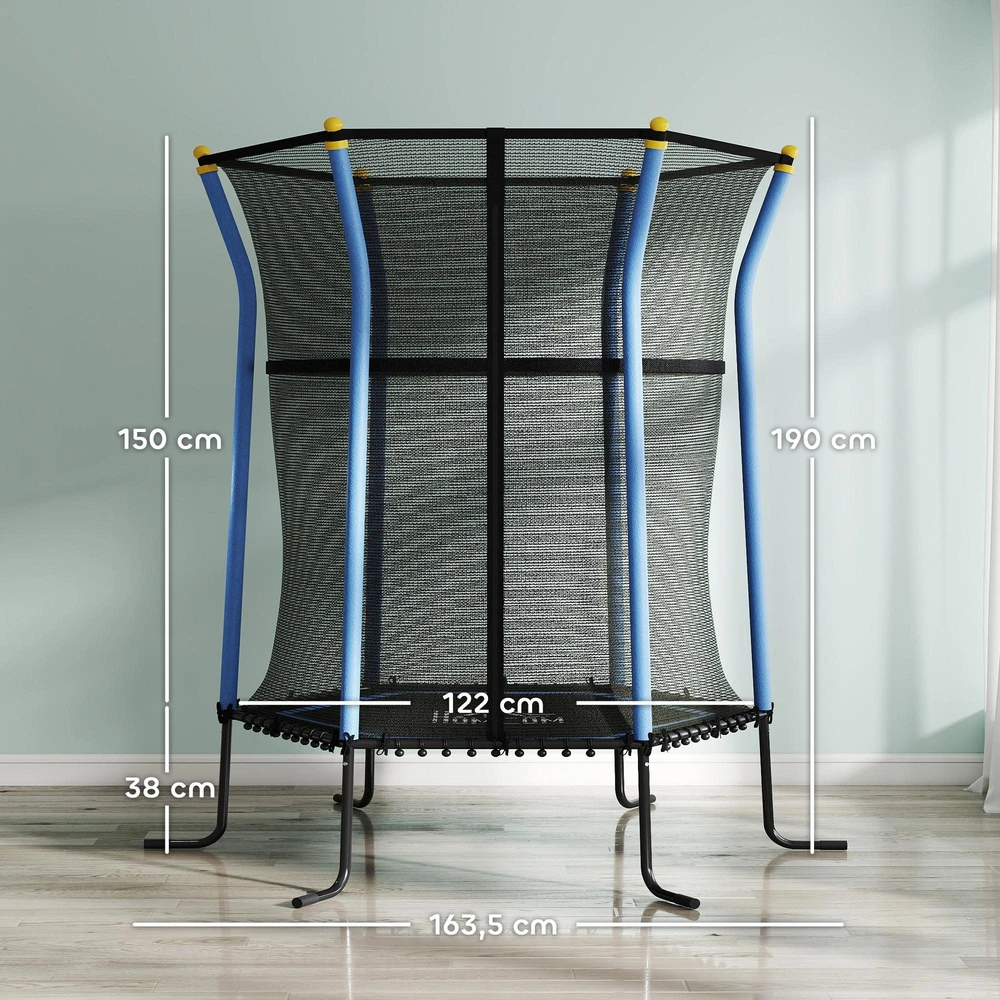 Vaikiškas batutas HOMCOM Ø163,5 cm, vidaus batutas su apsauginiu tinklu, kraštų apdaila ir elastine virve, iki 50 kg, 3-10 metų vaikams, mėlynas