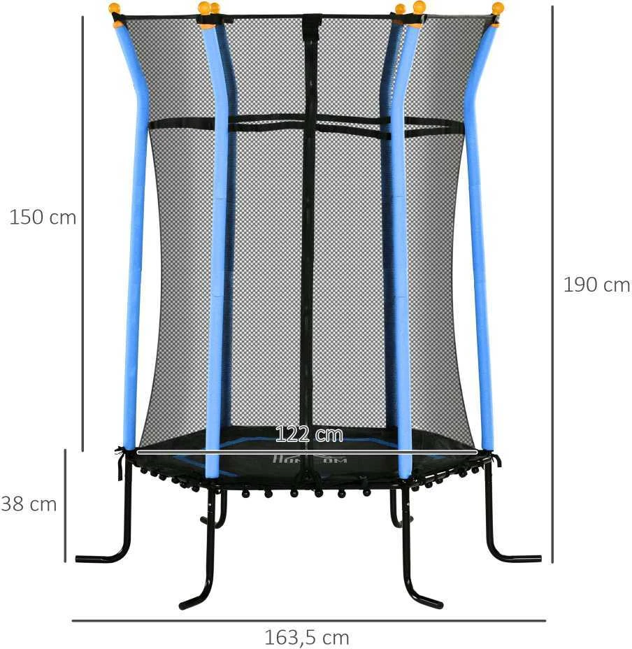 Vaikiškas batutas HOMCOM Ø163,5 cm, vidaus batutas su apsauginiu tinklu, kraštų apdaila ir elastine virve, iki 50 kg, 3-10 metų vaikams, mėlynas