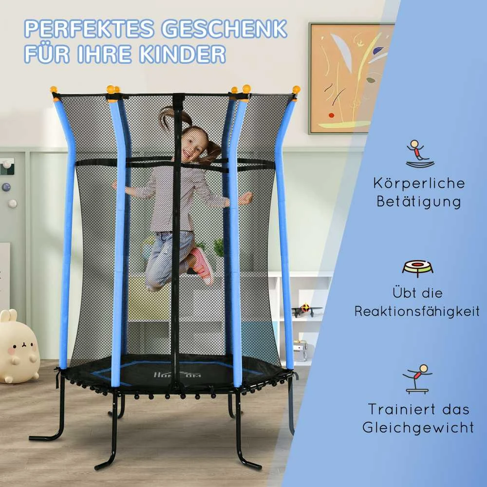Vaikiškas batutas HOMCOM Ø163,5 cm, vidaus batutas su apsauginiu tinklu, kraštų apdaila ir elastine virve, iki 50 kg, 3-10 metų vaikams, mėlynas