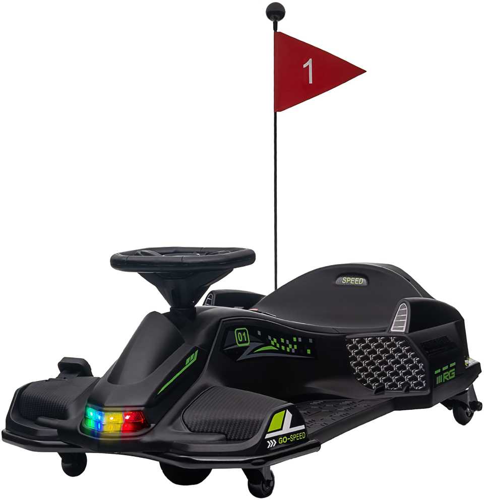 HOMCOM Vaikų Elektrinis Gokartas 12 V 3-8 km/h Drifto Kartas su Drifto režimu, Lėtuoju paleidimu, Gokartas su šviesomis, muzika, saugos diržu, vaikiška transporto priemonė 8-12 metų vaikams, juoda
