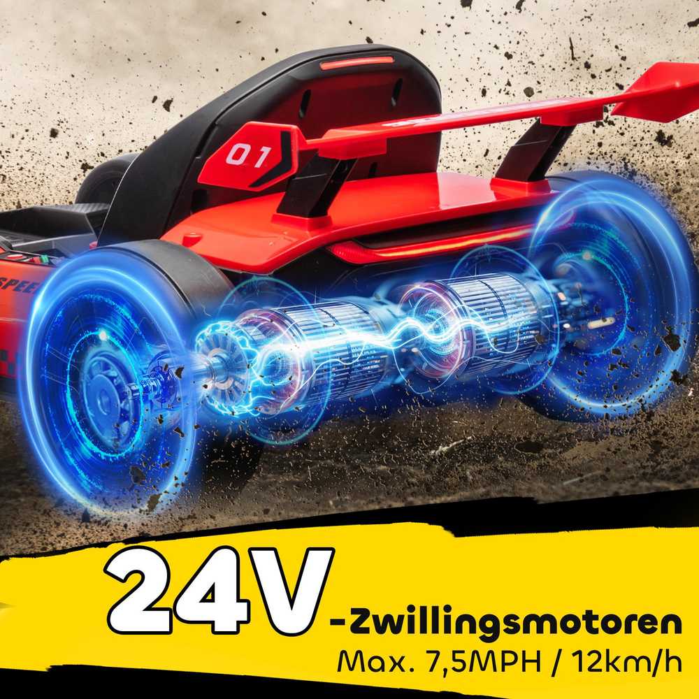 HOMCOM vaikų elektrinis kartingas 24 V 6-12km/h drift kartingas su drift režimu, lėtu startu, 3 padėčių reguliuojama sėdyne, kartingas su ekranu, muzika, saugos diržu, vaikiška transporto priemonė 6-12 metų vaikams, raudona