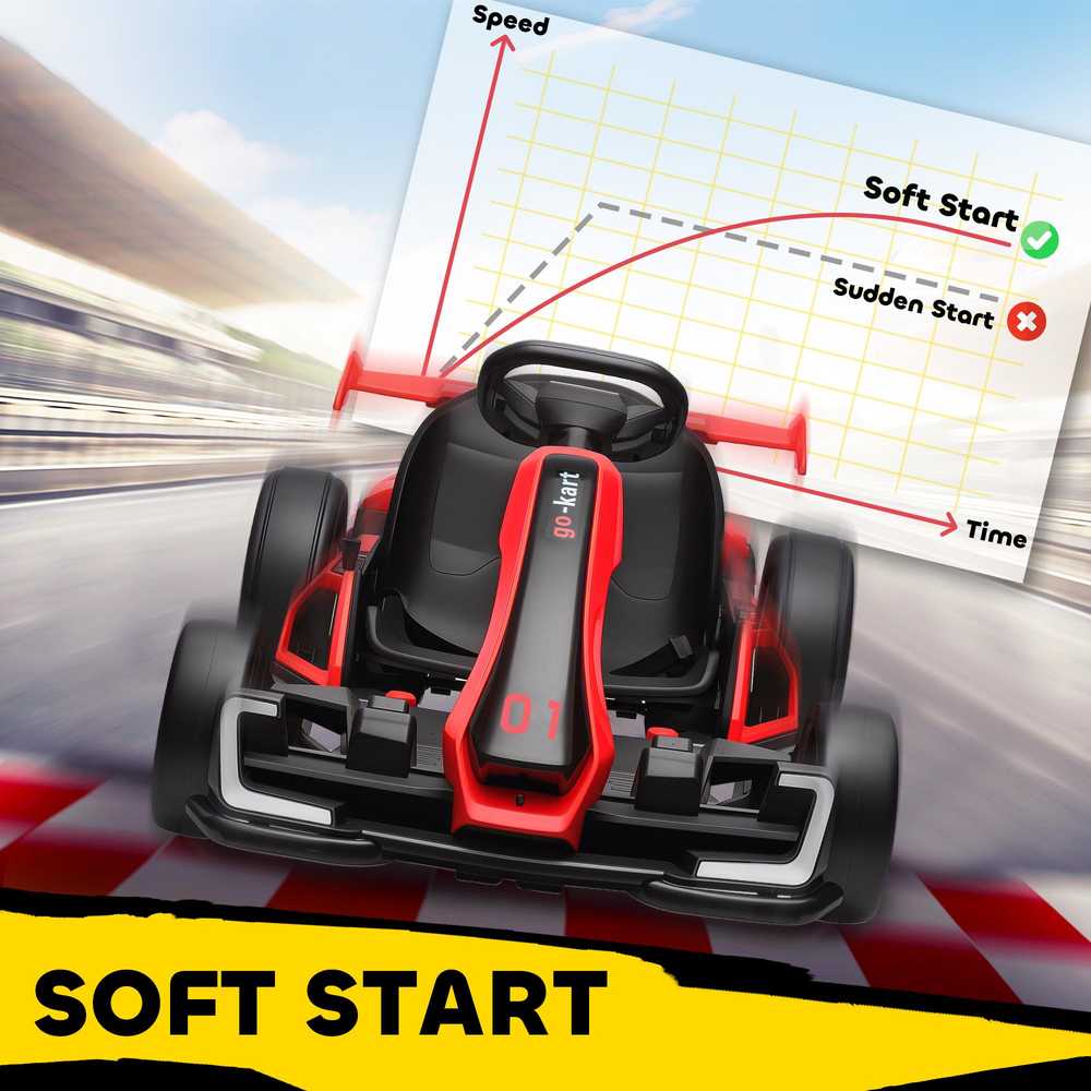 HOMCOM vaikų elektrinis kartingas 24 V 6-12km/h drift kartingas su drift režimu, lėtu startu, 3 padėčių reguliuojama sėdyne, kartingas su ekranu, muzika, saugos diržu, vaikiška transporto priemonė 6-12 metų vaikams, raudona