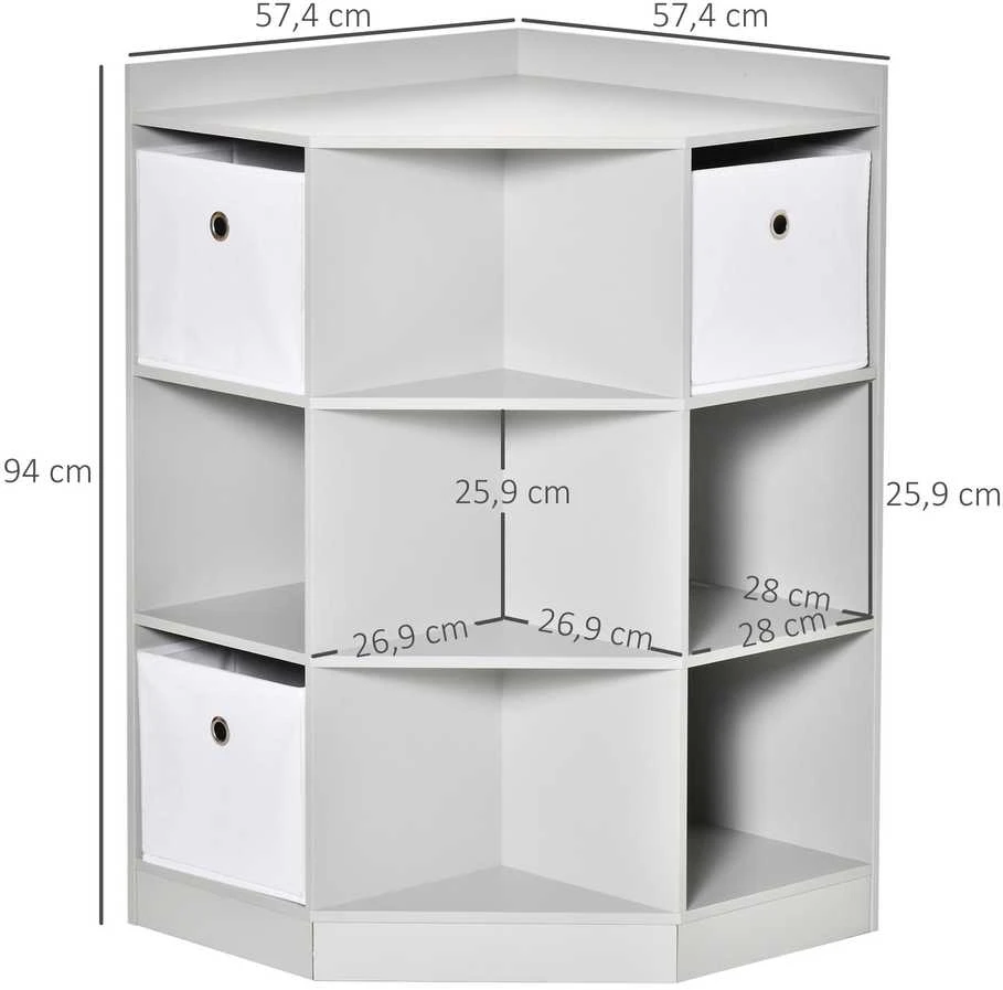 HOMCOM kampinė vaikiška lentyna su 3 daiktadėžėmis, vaiko kambario žaislų lentyna 3–12 metų vaikams, pilka, 57,4 x 57,4 x 94 cm