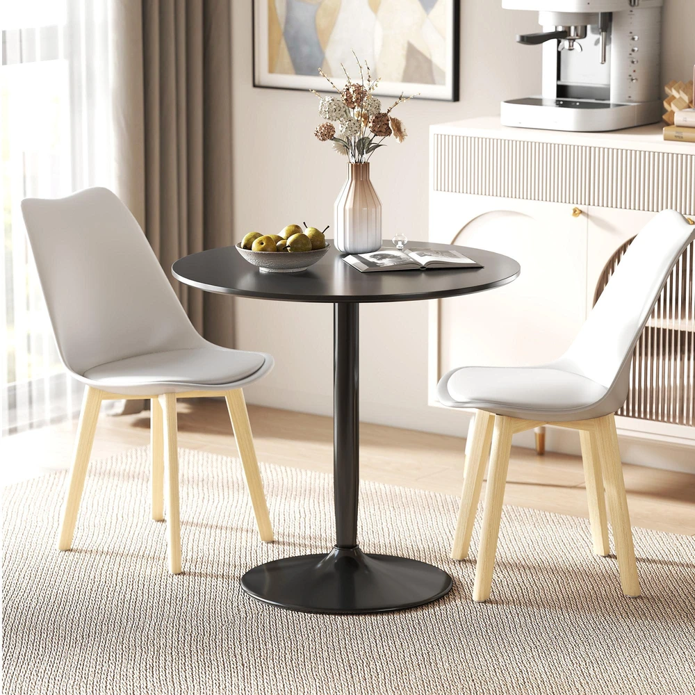 HOMCOM valgomasis stalas 2 žmonėms, apvalus stalviršis Ø80 cm, MDF ir plienas, neslystantis, juodas, 75A cm