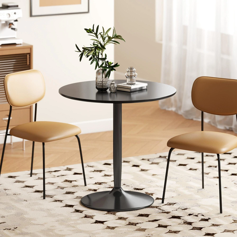 HOMCOM valgomasis stalas 2 žmonėms, apvalus stalviršis Ø80 cm, MDF ir plienas, neslystantis, juodas, 75A cm