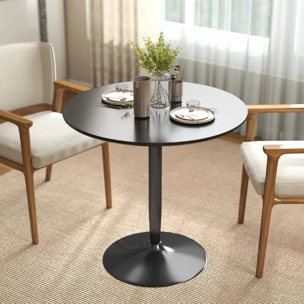HOMCOM valgomasis stalas 2 žmonėms, apvalus stalviršis Ø80 cm, MDF ir plienas, neslystantis, juodas, 75A cm