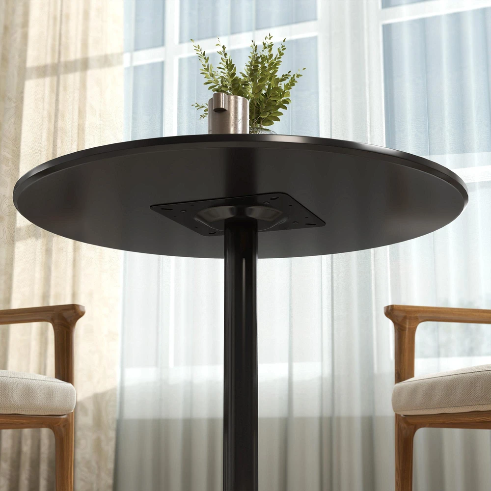 HOMCOM valgomasis stalas 2 žmonėms, apvalus stalviršis Ø80 cm, MDF ir plienas, neslystantis, juodas, 75A cm