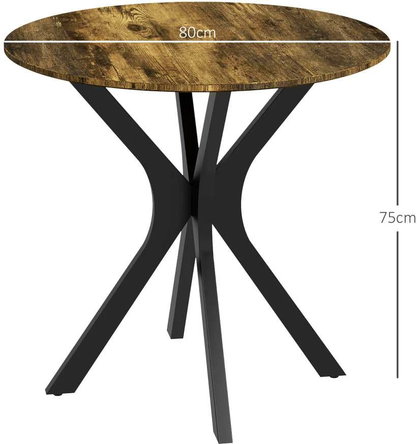 HOMCOM valgomojo stalas, apvalus virtuvės stalas, modernus valgomojo stalas, kavos staliukas su „Spider“ plieniniu rėmu, baro stalas 2 asmenims, Ø78 x 75 cm, kaimiška ruda spalva