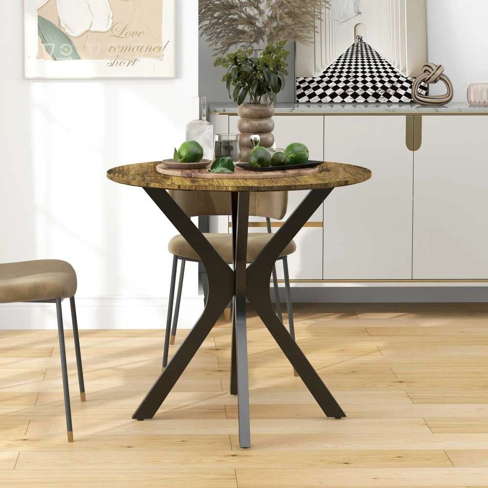 HOMCOM valgomojo stalas, apvalus virtuvės stalas, modernus valgomojo stalas, kavos staliukas su „Spider“ plieniniu rėmu, baro stalas 2 asmenims, Ø78 x 75 cm, kaimiška ruda spalva