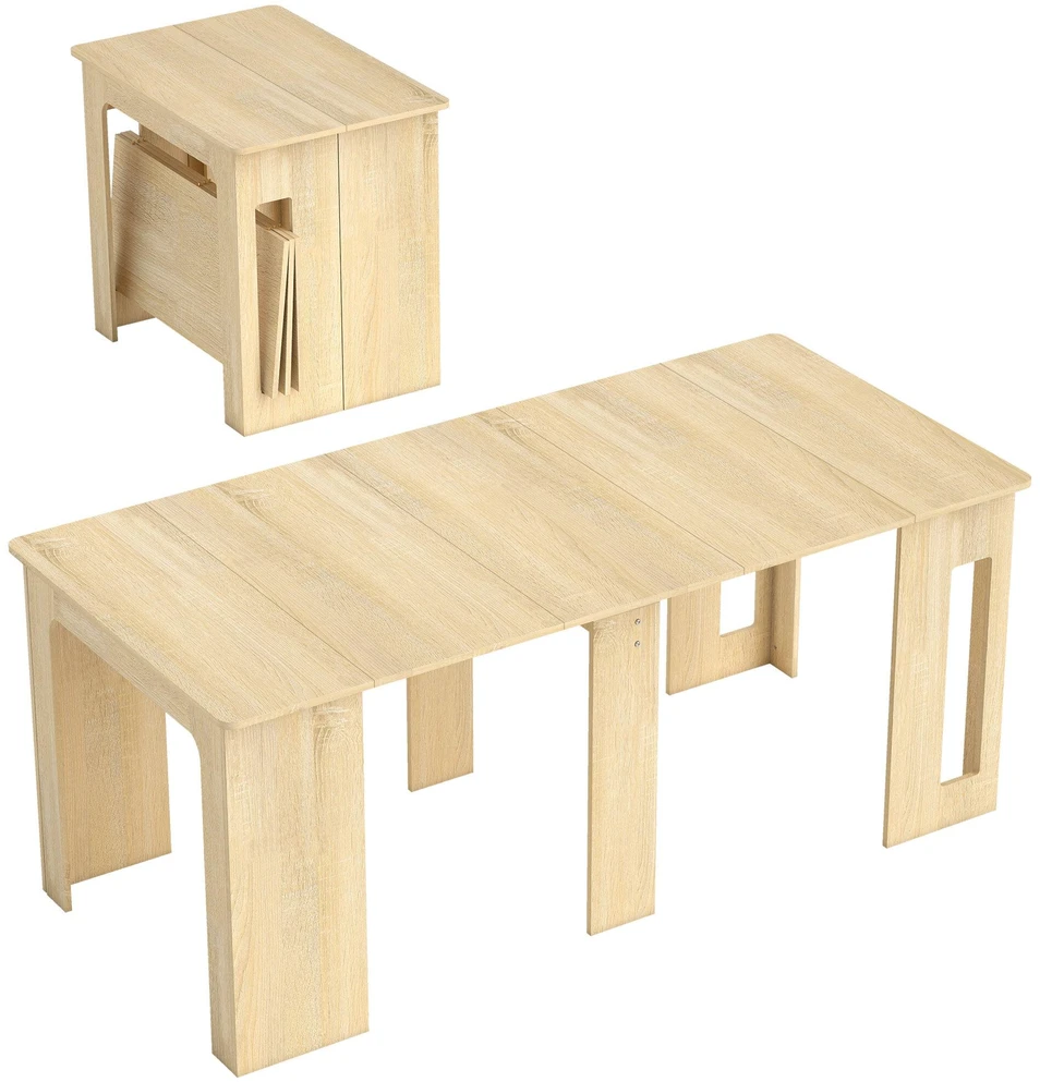 HOMCOM valgomasis stalas, sulankstomas, išskleidžiamas virtuvės stalas, medžio drožlių plokštė, 60–180 x 85 x 75 cm, natūrali spalva