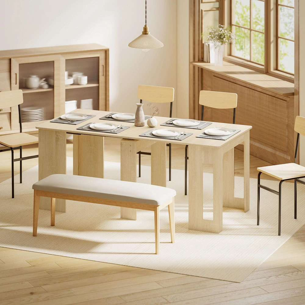 HOMCOM valgomasis stalas, sulankstomas, išskleidžiamas virtuvės stalas, medžio drožlių plokštė, 60–180 x 85 x 75 cm, natūrali spalva