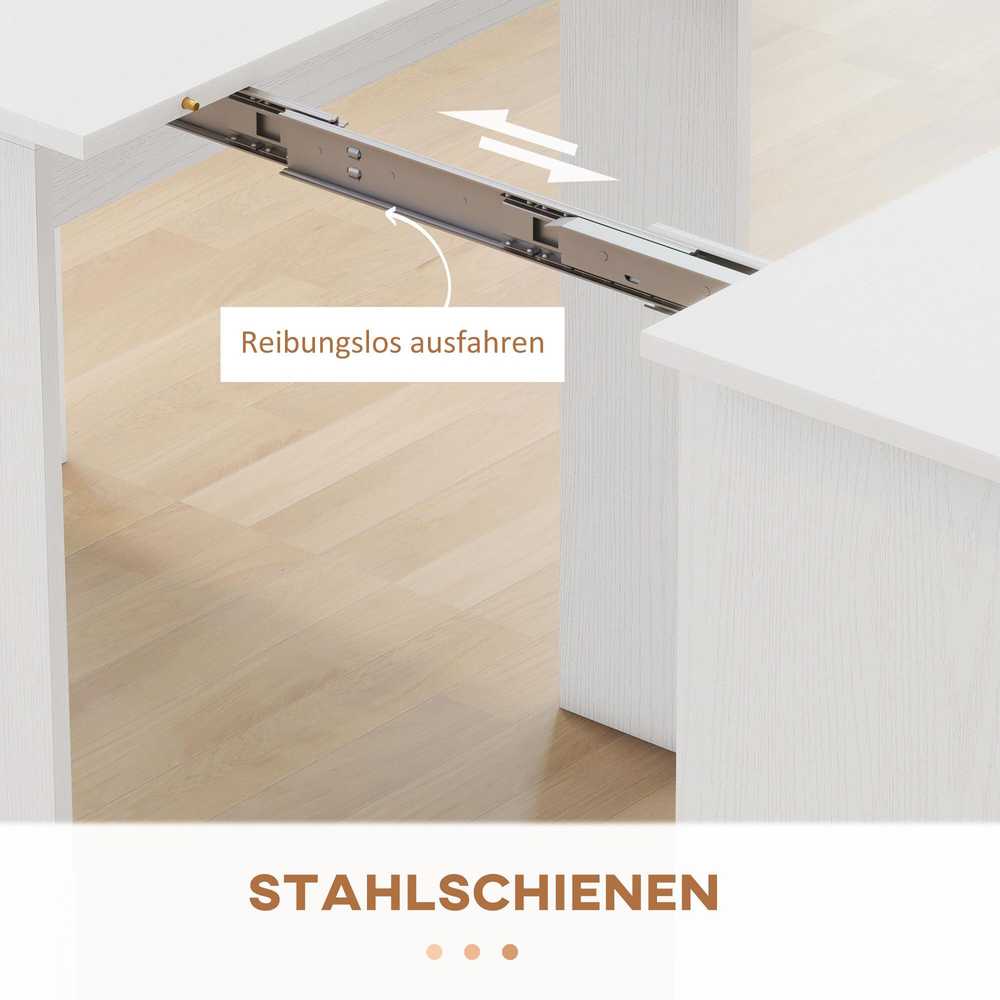 HOMCOM valgomasis stalas, sulankstomas virtuvinis stalas, išskleidžiamas stalas, medžio drožlių plokštė, 60-180 x 85 x 75 cm, baltas