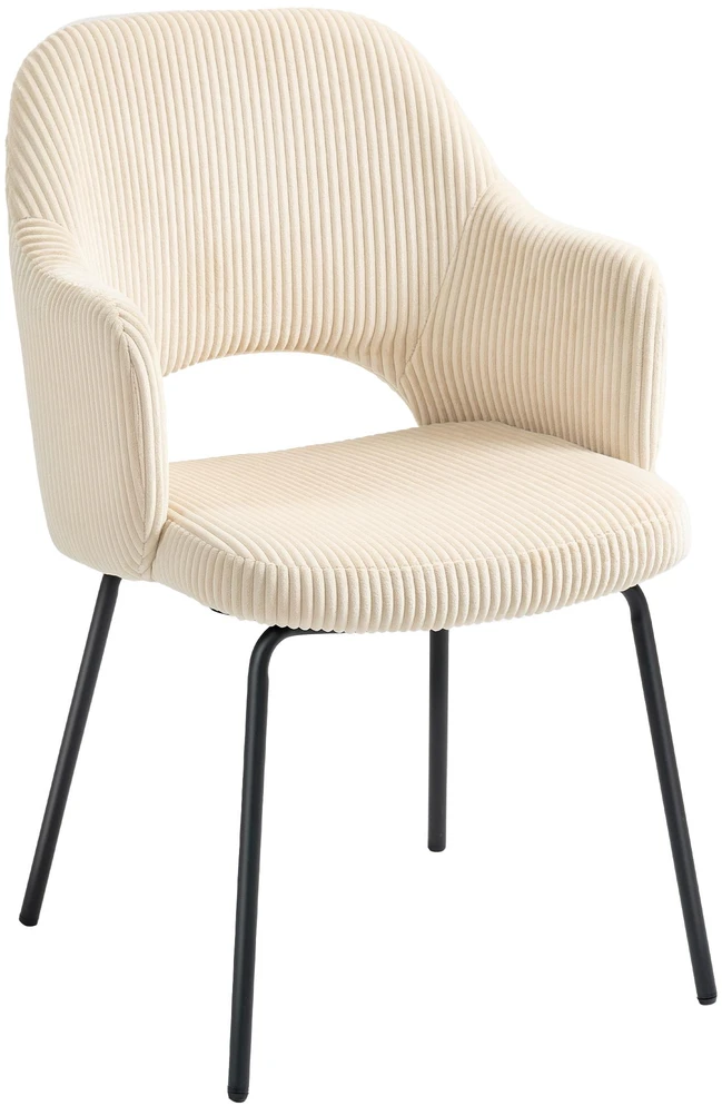HOMCOM Valgomojo kėdė, kordilės (cord) apmušalas, kauko formos, metalinės kojos, apsauginiai padukai, smėlio spalvos