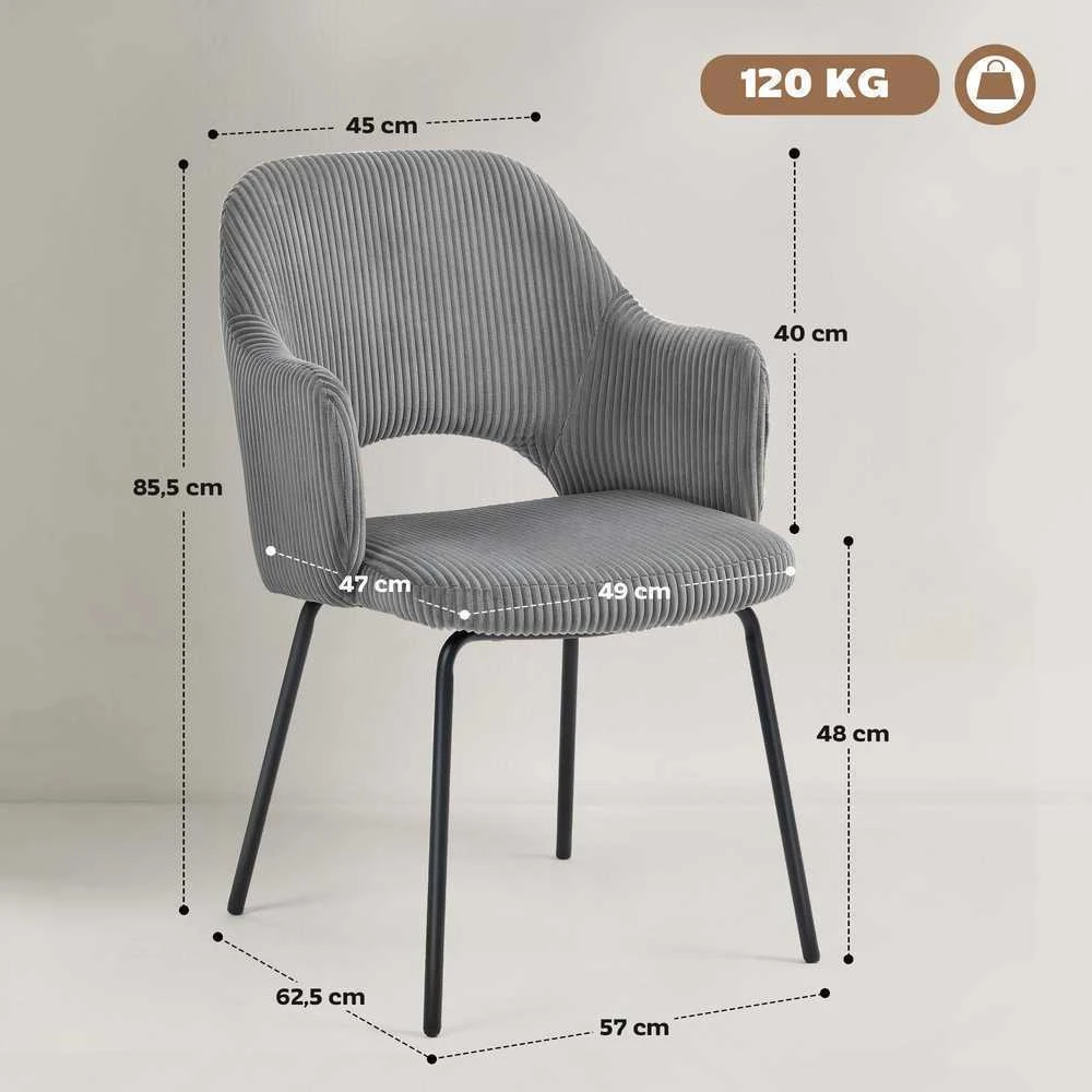 HOMCOM Valgomojo kėdė, su kordiniu apmušalu, kauko formos, metalinės kojelės, grindų apsaugos, pilka