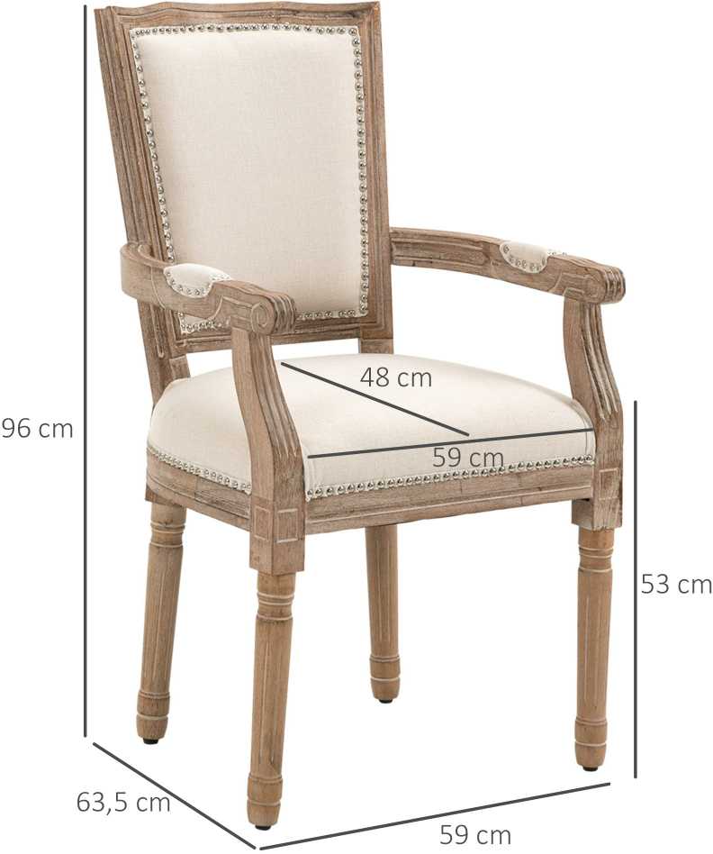 HOMCOM valgomojo kėdė, virtuvinė kėdė su porankiais ir lininiu audiniu, vintažinio stiliaus minkšta kėdė, iki 150 kg, 59x63,5x96 cm