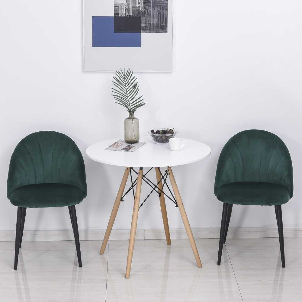 Meble Moskaa HOMCOM valgomojo kėdės 2 modernių virtuvės kėdžių rinkinys Scandi dizainas svetainės kėdė minkšta kėdė biuro kėdė velvetas metalas žalia 52x54x79cm