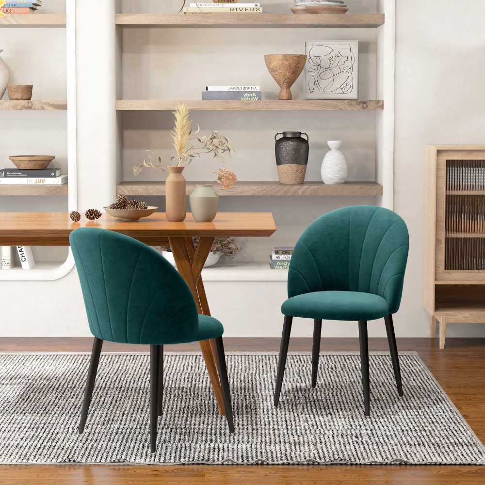Meble Moskaa HOMCOM valgomojo kėdės 2 modernių virtuvės kėdžių rinkinys Scandi dizainas svetainės kėdė minkšta kėdė biuro kėdė velvetas metalas žalia 52x54x79cm