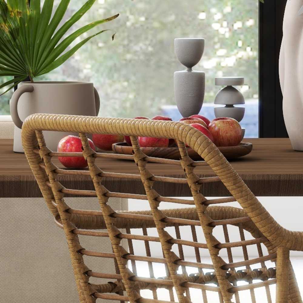 HOMCOM valgomojo kėdės 2 virtuvės kėdės su atlošu, rotango išvaizdos, valgomojo kėdė su plieninėmis kojelėmis, boho stiliaus, skirtos svetainei, valgomajam, balkonui, šviesiai rudos spalvos