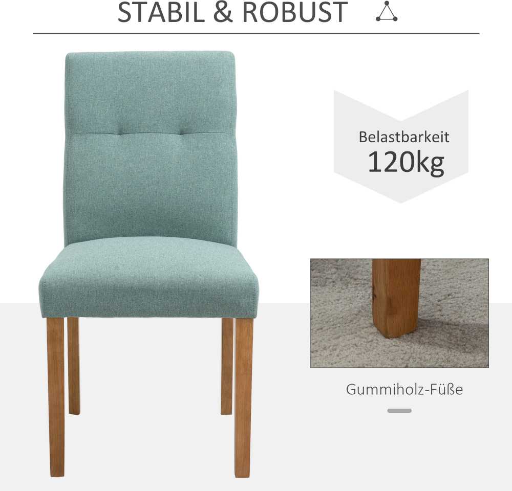 HOMCOM Valgomojo kėdės, 2 vnt. Minkšta sėdynė, minkšta kėdė, virtuvės kėdė, linas-poliesteris, putplastis, gumos mediena, žalia spalva