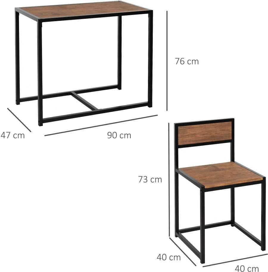 Homcom Valgomojo komplektas, virtuvinis stalas su 2 kėdėmis, valgomojo stalo komplektas, valgomojo grupė, metalinis, natūralus