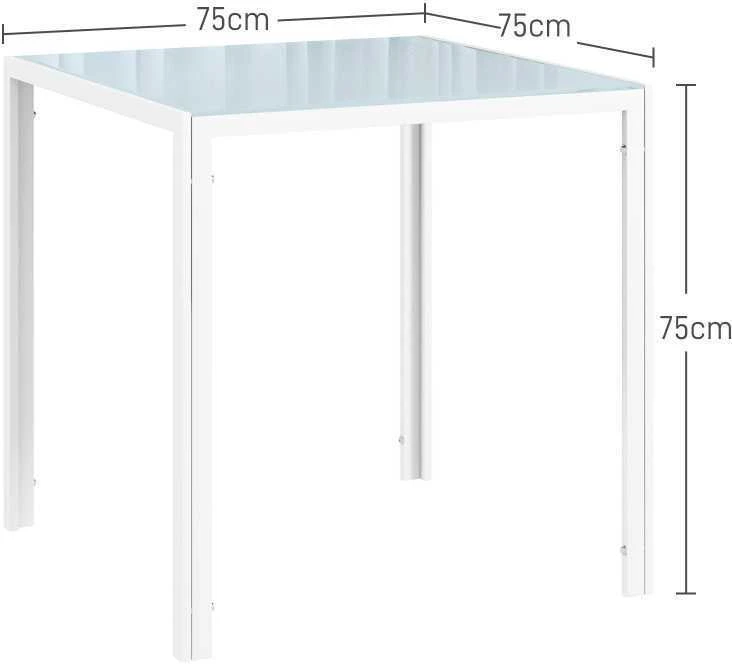 HOMCOM valgomojo stalas, kvadratinis virtuvinis stalas 4 asmenims, iš grūdinto stiklo, keliamoji galia iki 80 kg, virtuvei, valgomajam, 75 x 75 x 75 cm, baltas