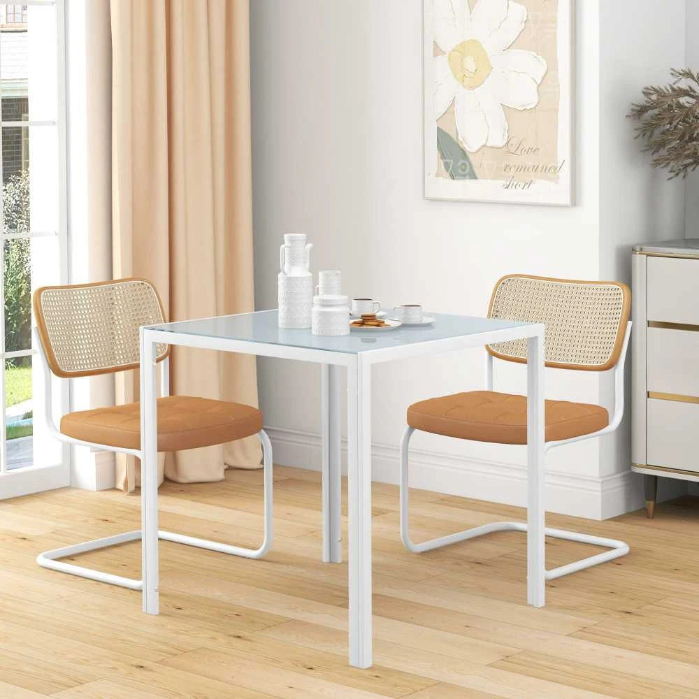 HOMCOM valgomojo stalas, kvadratinis virtuvinis stalas 4 asmenims, iš grūdinto stiklo, keliamoji galia iki 80 kg, virtuvei, valgomajam, 75 x 75 x 75 cm, baltas