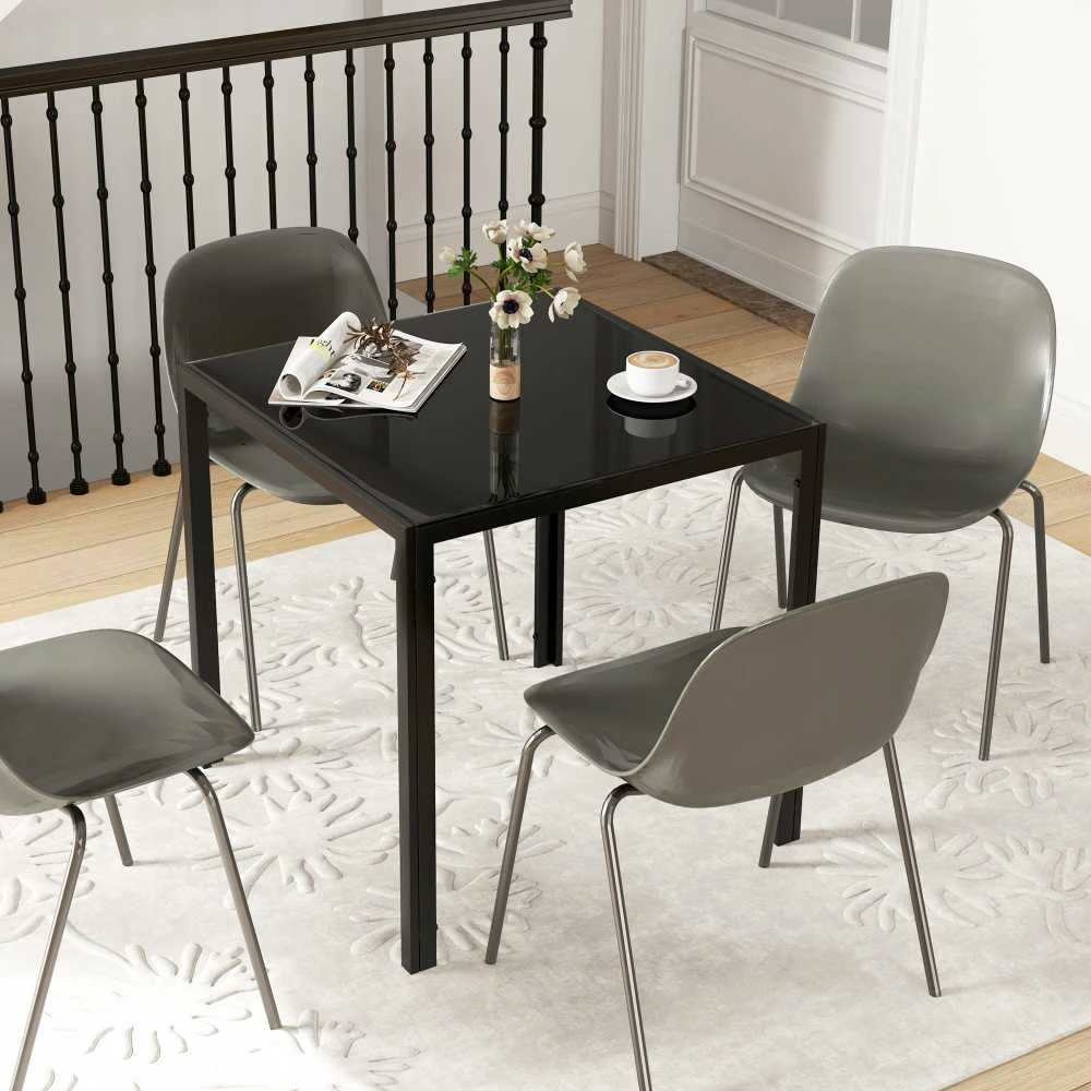 HOMCOM valgomasis stalas, kvadratinis virtuvinis stalas 4 asmenims, grūdinto stiklo stalas, išlaikantis iki 80 kg, virtuvei, valgomajam, 75 x 75 x 75 cm, juodas