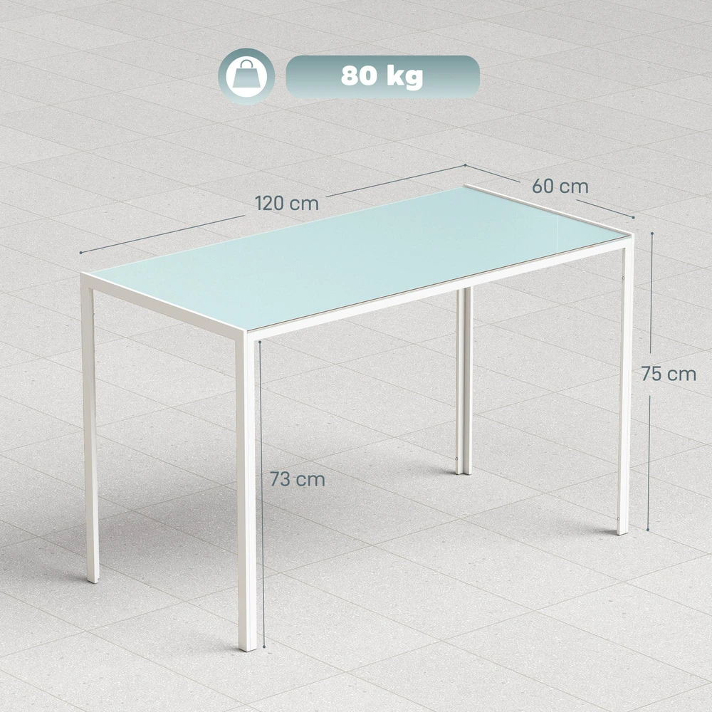 HOMCOM valgomojo stalas, virtuvės stalas, didelis stalas, modernus dizainas, 120 cm x 60 cm x 75 cm, baltas