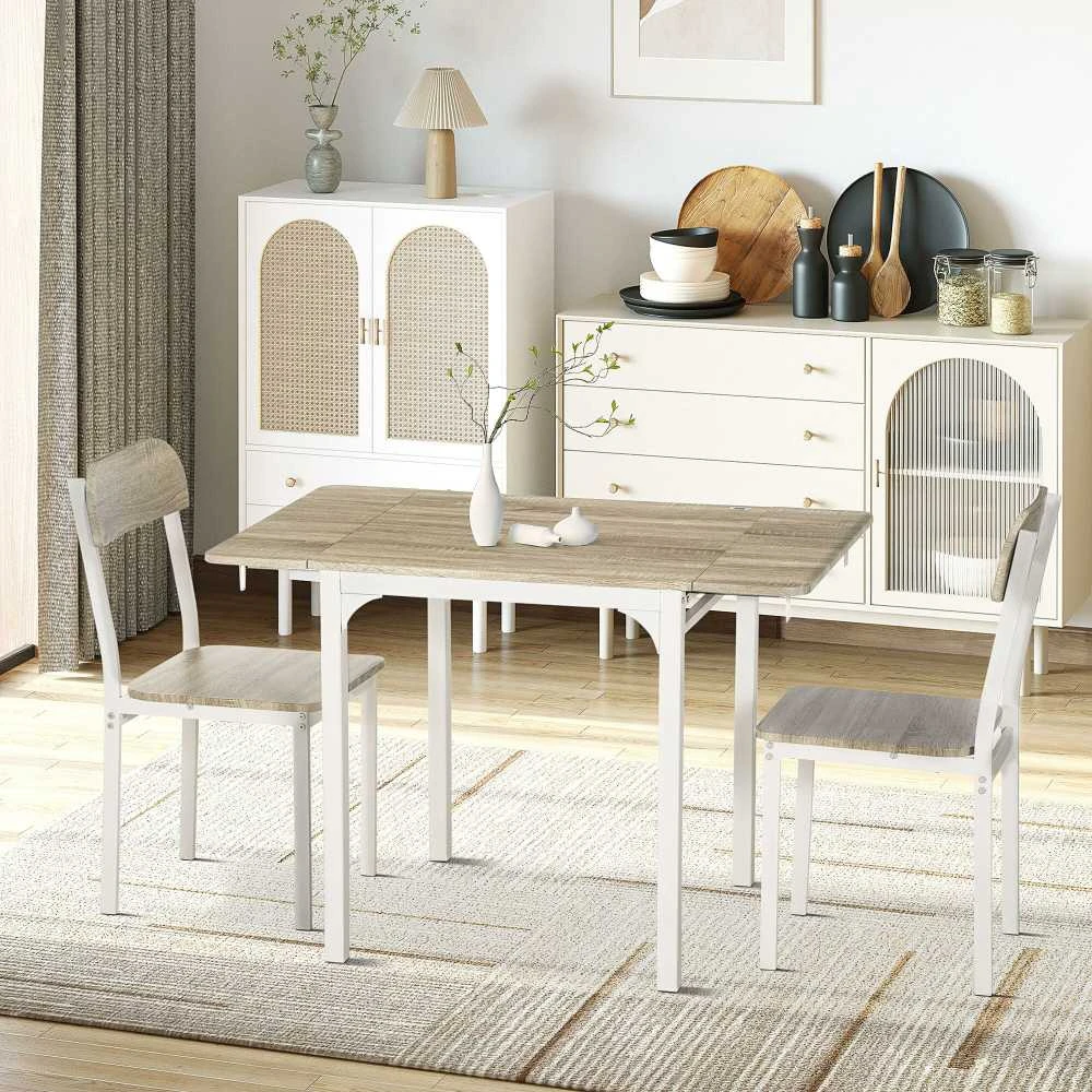 HOMCOM 3 dalių valgomojo baldų komplektas su 2 kėdėmis ir 1 stalu, sulankstomas stalo paviršius, plienas, MDF, natūrali+balta, 120 x 60 x 75 cm