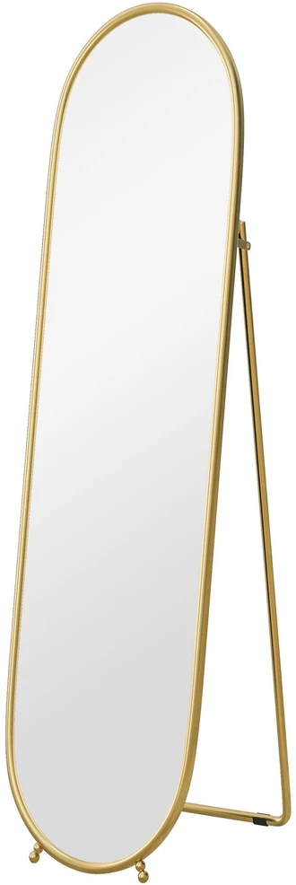 HOMCOM veidrodis per visą ūgį, 160 x 40 cm sieninis veidrodis su stovu, metalinis rėmas, ovalus pastatomas veidrodis svetainei, miegamajam, auksinis
