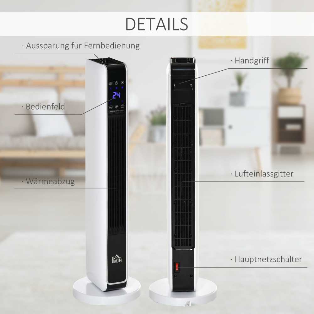 Homcom Ventiliatorinis šildytuvas su nuotolinio valdymo pulteliu 2200W, 21 x 21 x 73 cm