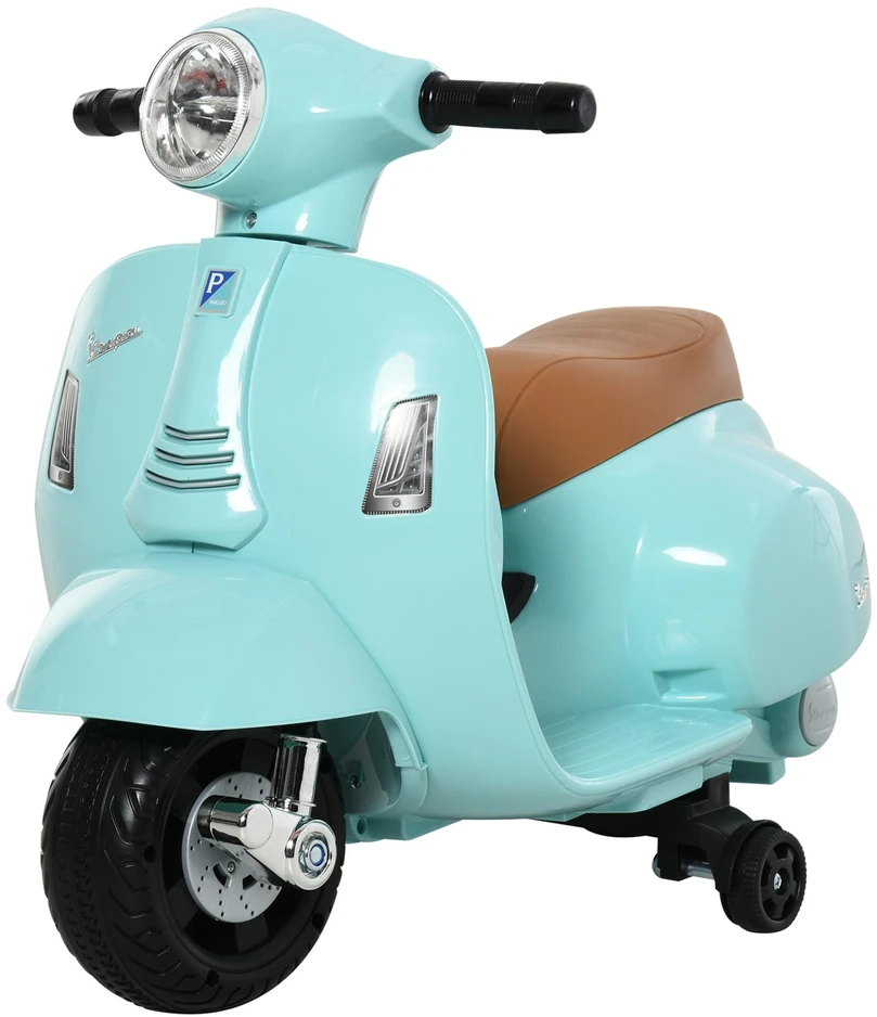 HOMCOM VESPA elektrinis vaikiškas motociklas, 18-36 mėn., 3 km/h, LED šviesos, garsas, plastikas/metalas, žalias, 66,5 x 38 x 52 cm