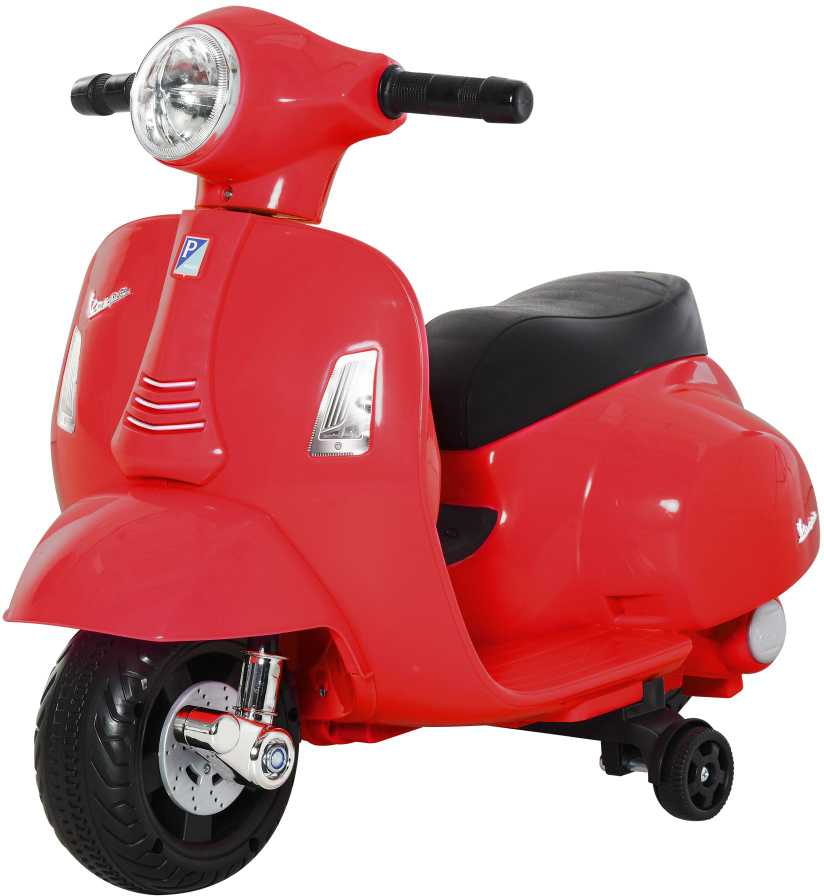 HOMCOM VESPA elektrinis vaikiškas motociklas, 18-36 mėn., 3 km/h, LED šviesos, garsas, PP plastikas, metalas, raudonas, 66,5 x 38 x 52 cm