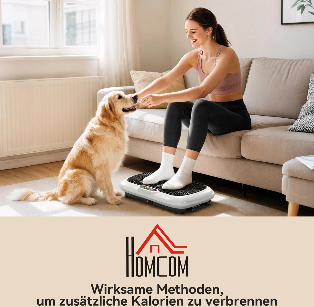 HOMCOM vibracinė platforma, treniruoklis su 2 pasipriešinimo gumomis, 99 vibracijos lygiai, iki 120 kg, viso kūno treniruotėms, 200 W