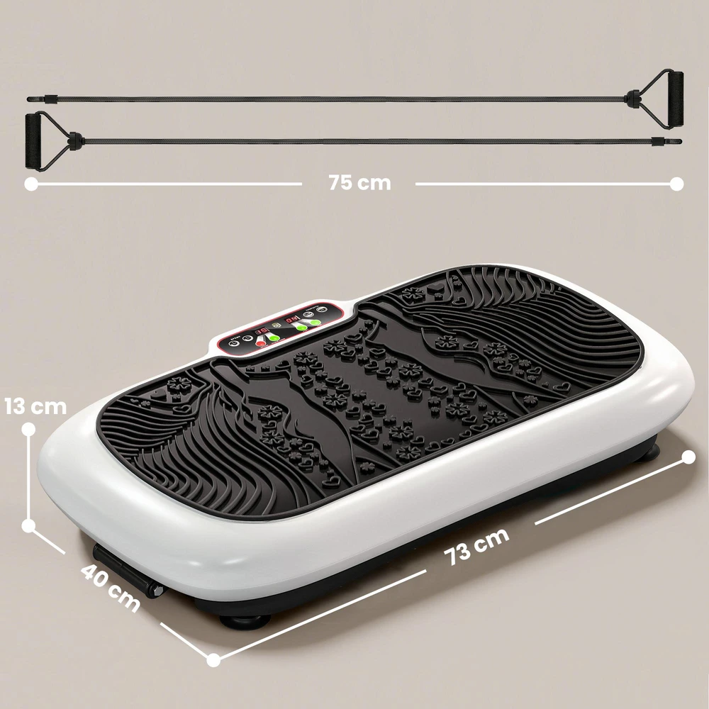 HOMCOM vibracinė platforma, treniruoklis su 2 pasipriešinimo gumomis, 99 vibracijos lygiai, iki 120 kg, viso kūno treniruotėms, 200 W