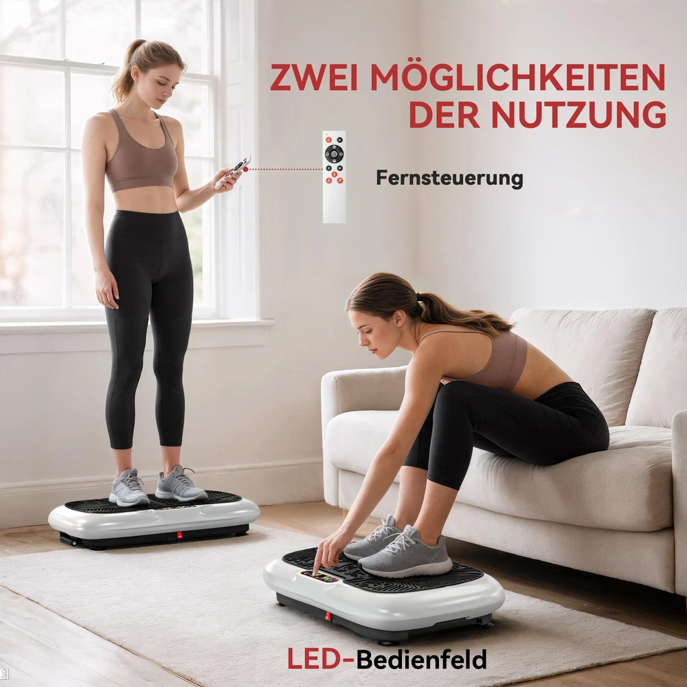 HOMCOM vibracinė platforma, treniruoklis su 2 pasipriešinimo gumomis, 99 vibracijos lygiai, iki 120 kg, viso kūno treniruotėms, 200 W