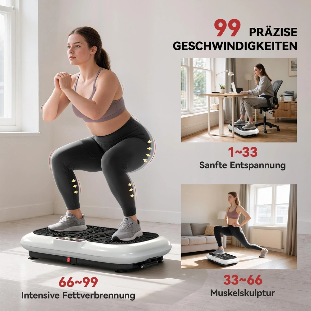 HOMCOM vibracinė platforma, treniruoklis su 2 pasipriešinimo gumomis, 99 vibracijos lygiai, iki 120 kg, viso kūno treniruotėms, 200 W