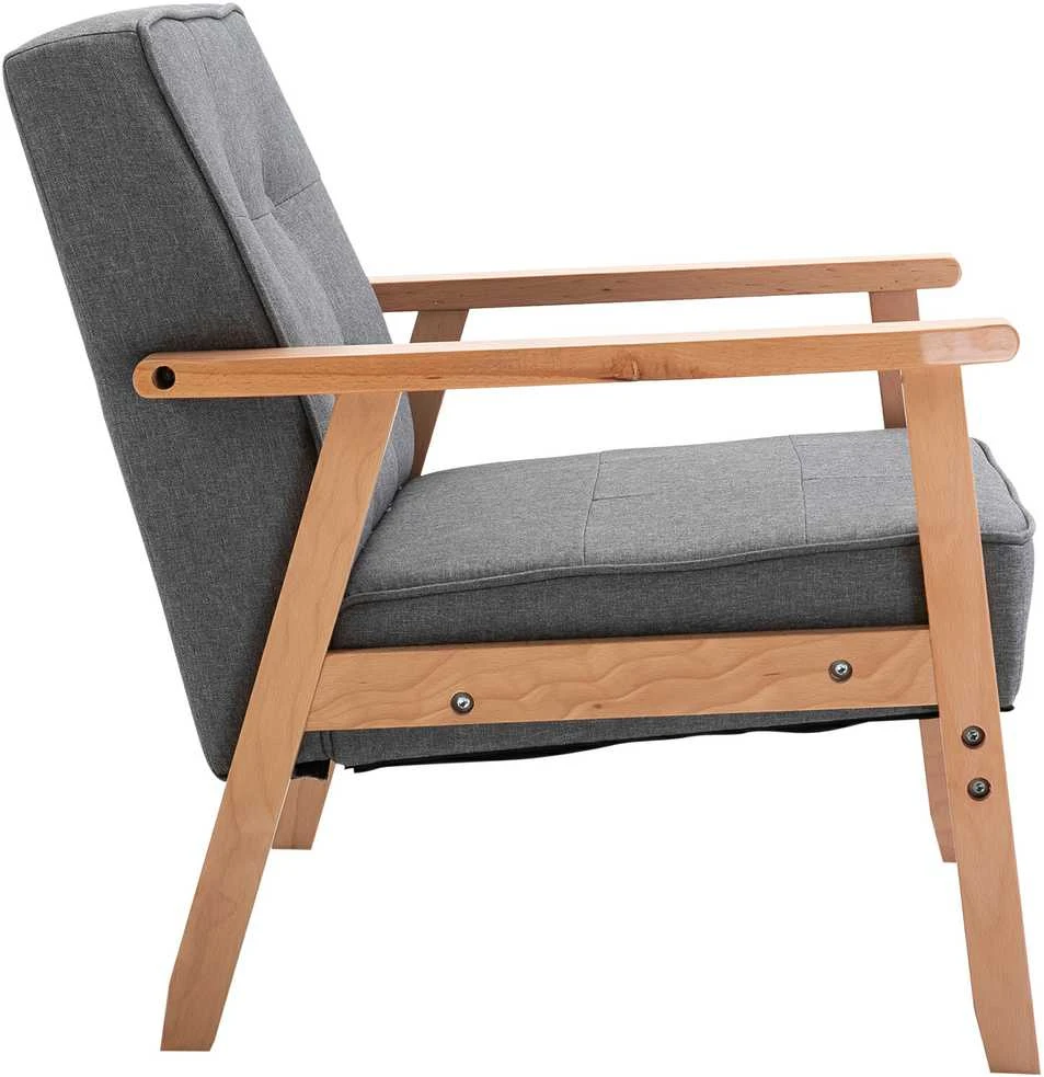 HOMCOM viengubas sofa-lovelis, minkštas fotelis su porankiais, medinis rėmas, linas, pilkas, 64,5x70x74cm