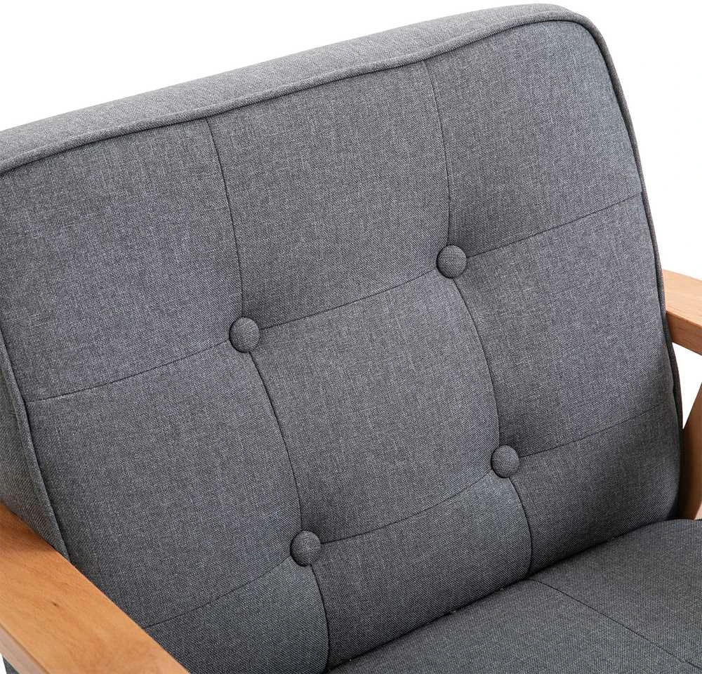 HOMCOM viengubas sofa-lovelis, minkštas fotelis su porankiais, medinis rėmas, linas, pilkas, 64,5x70x74cm