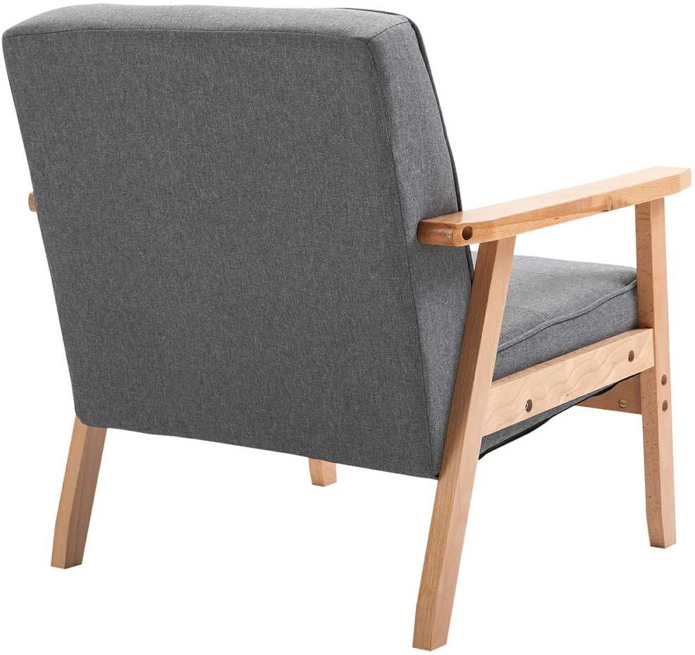 HOMCOM viengubas sofa-lovelis, minkštas fotelis su porankiais, medinis rėmas, linas, pilkas, 64,5x70x74cm