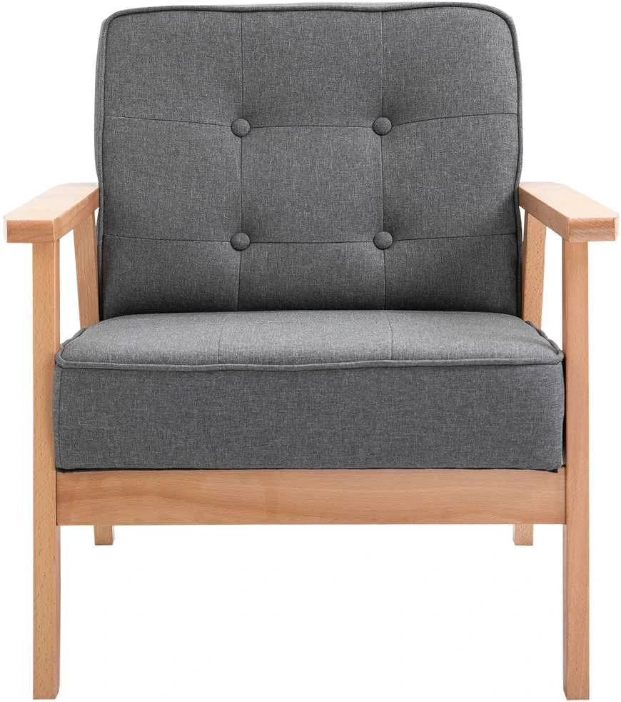 HOMCOM viengubas sofa-lovelis, minkštas fotelis su porankiais, medinis rėmas, linas, pilkas, 64,5x70x74cm