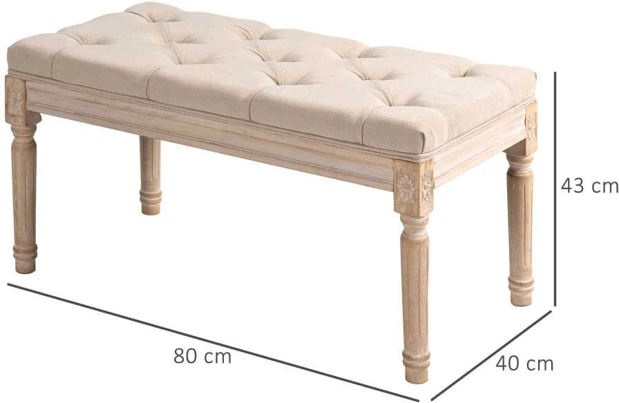 HOMCOM paminkštintas vintažinis suoliukas, miegamojo suoliukas, suoliukas prieškambariui su sagomis, lino imitacija, keliamoji galia iki 120 kg, 80x40x43 cm, smėlio spalvos