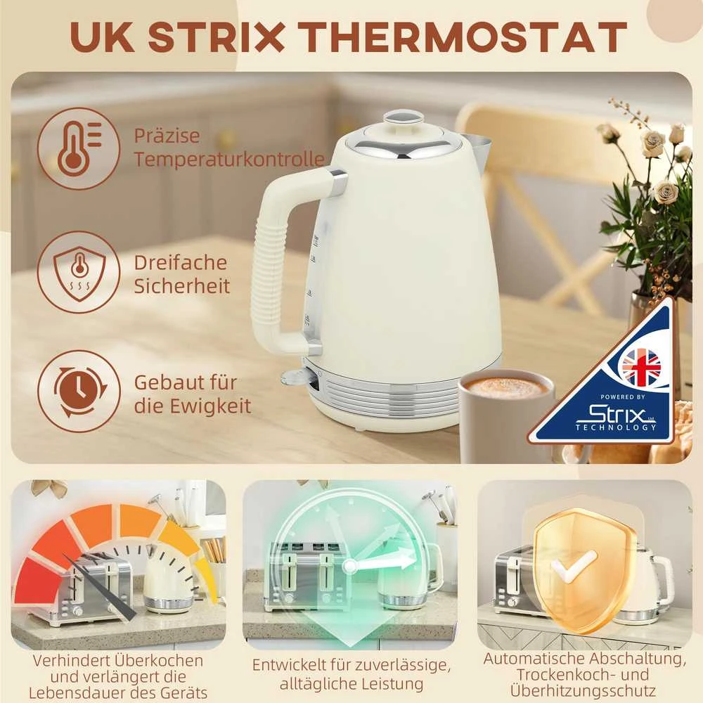 HOMCOM virdulio ir skrudintuvo rinkinys, 1,7 l, 2200 W, „Strix“ termostatas, filtras, 4 angų skrudintuvas, 7 skrudinimo lygiai, trupinių padėklas