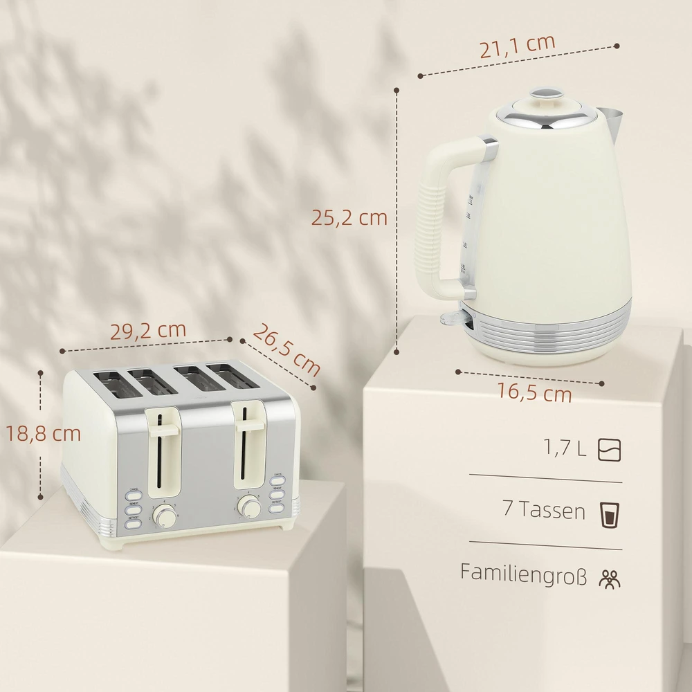 HOMCOM virdulio ir skrudintuvo rinkinys, 1,7 l, 2200 W, „Strix“ termostatas, filtras, 4 angų skrudintuvas, 7 skrudinimo lygiai, trupinių padėklas
