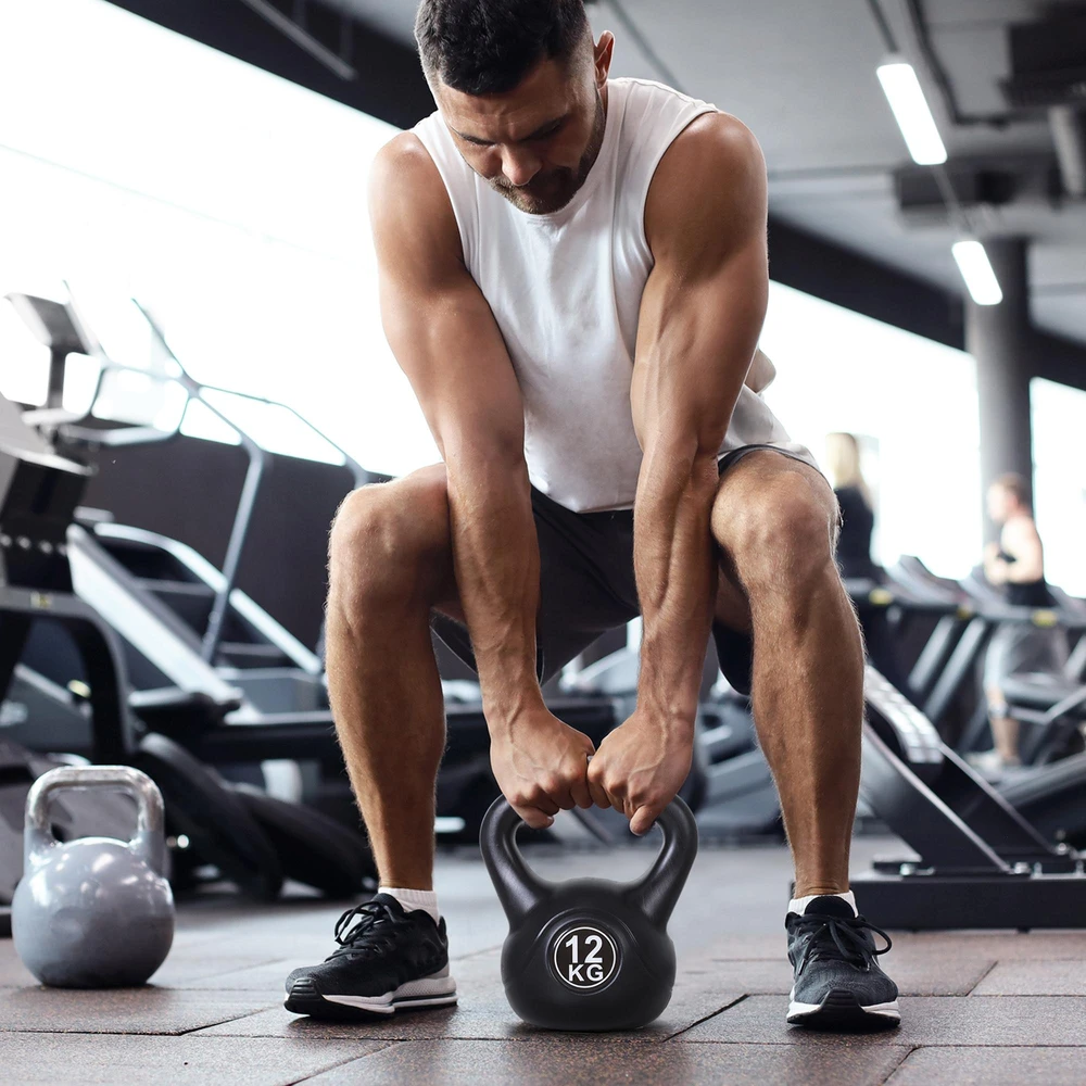 HOMCOM virdulinis svarmuo (kettlebell) 12 kg, smėliu užpildytas svarmuo pradedantiesiems, juodas