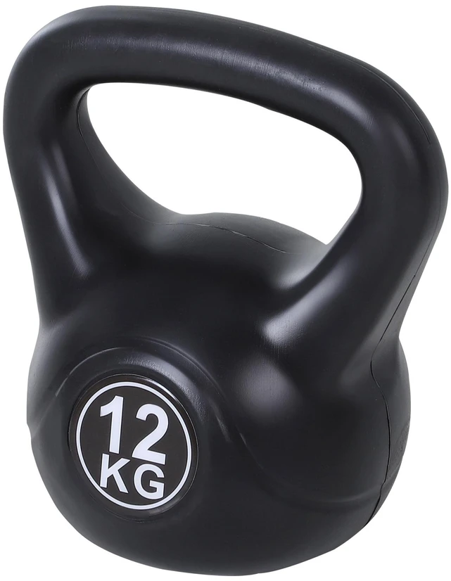 HOMCOM virdulinis svarmuo (kettlebell) 12 kg, smėliu užpildytas svarmuo pradedantiesiems, juodas
