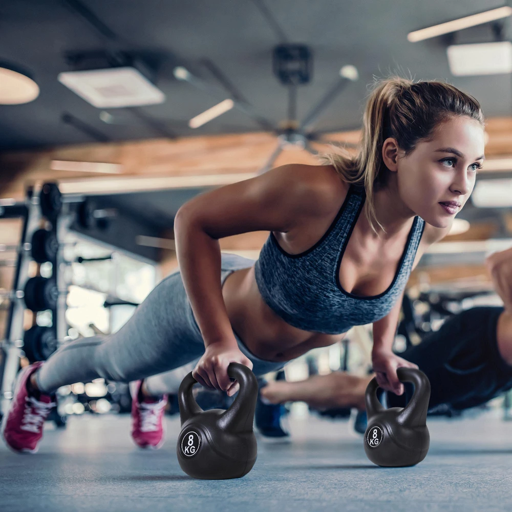 HOMCOM virdulinis svarmuo (kettlebell) 8kg, užpildytas smėliu, pradedantiesiems, juodas