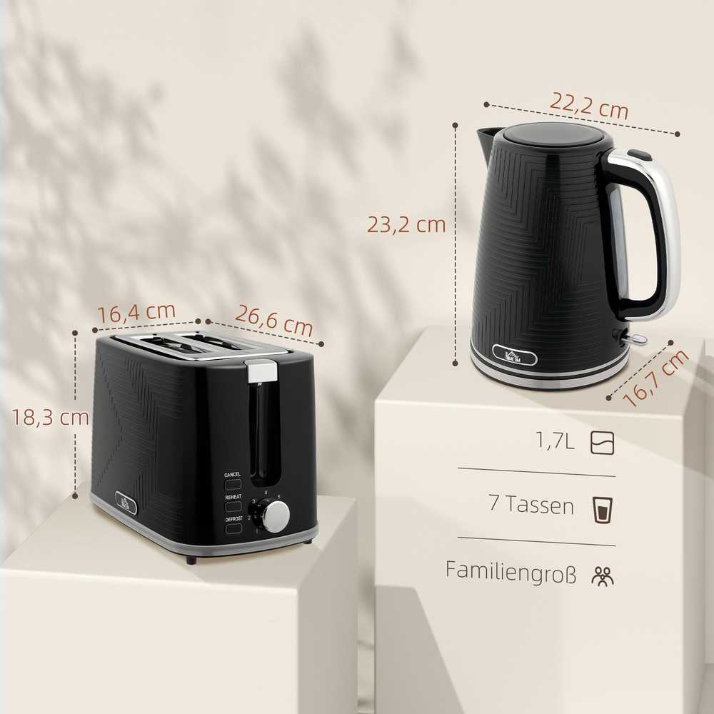 Skrudintuvas HOMCOM virdulio ir skrudintuvo rinkinys, 2200W, Otter termostatas, 2 skrudintuvų angos, 7 rudumo lygiai, dėklas trupiniams, juodas